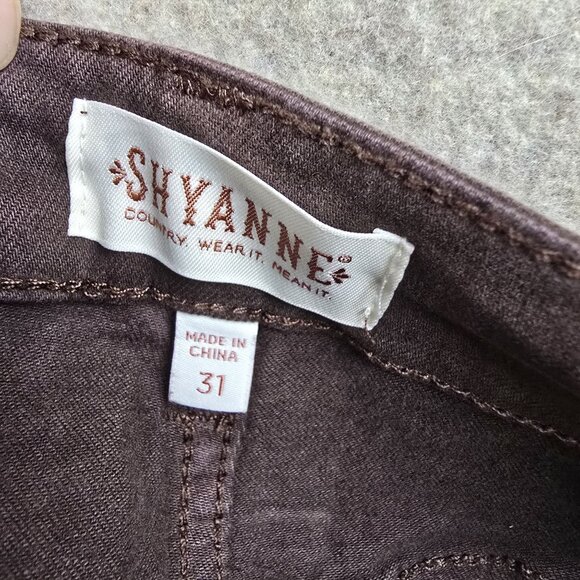 Shyanne High Rise Flare Brown Jeans W31 L34 Retro Frayed Hem Stretch Denim Pants - Picture 10 of 12